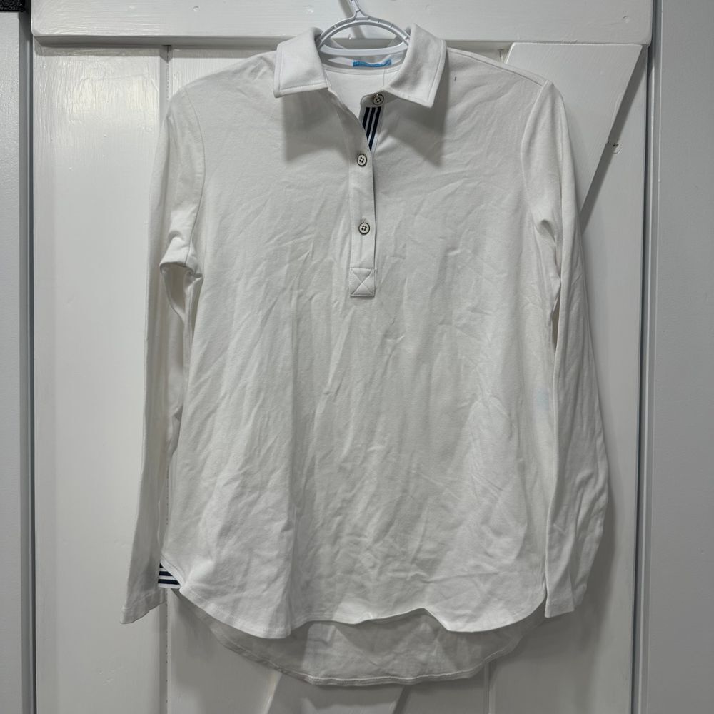 J Mclaughlin‎ Hadley Top Small White Solid Henley 1/2 Button Collar Capsule NWT